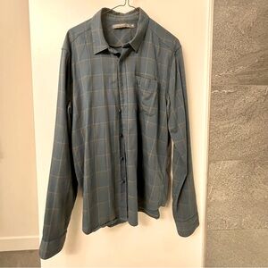 Icebreaker Merino Wool Grey Windowpane Plaid Button Down Shirt Men’s M